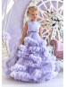 Lavender Beaded Satin Tulle Ruffled Flower Girl Dress